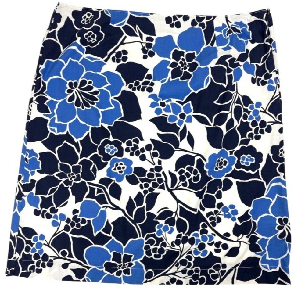 Bass Blue Floral Cotton A-Line Skirt Lined Fresh Cheerful Modern Preppy Beach 16